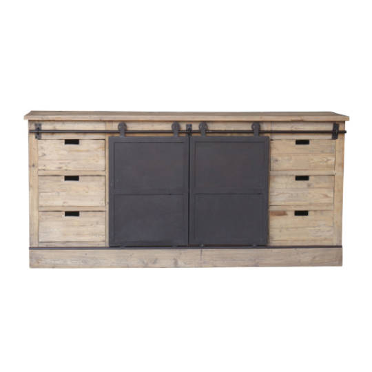 Industrial Buffet With 6 Drawers and Sliding Drawers Rustic Metal